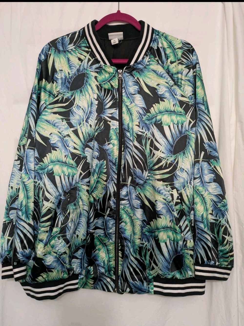 Ava & Viv Tropical Leaf Print Bomber Jacket Women’s 2X Zip Up Lightweight